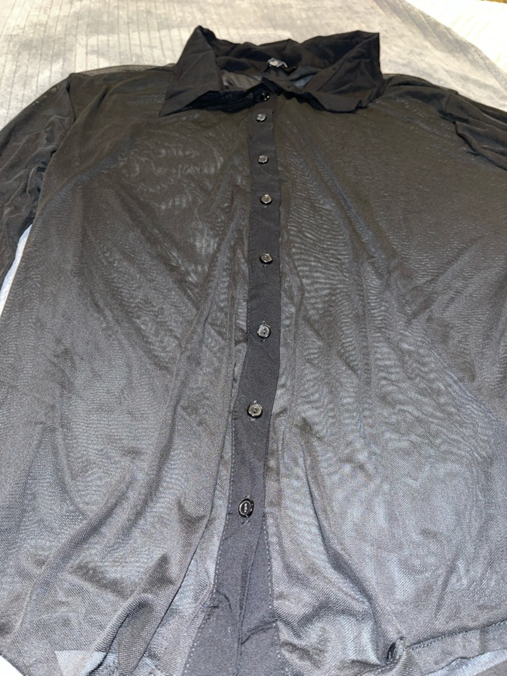 Ambiance Sheer Button-Up Blouse in Black